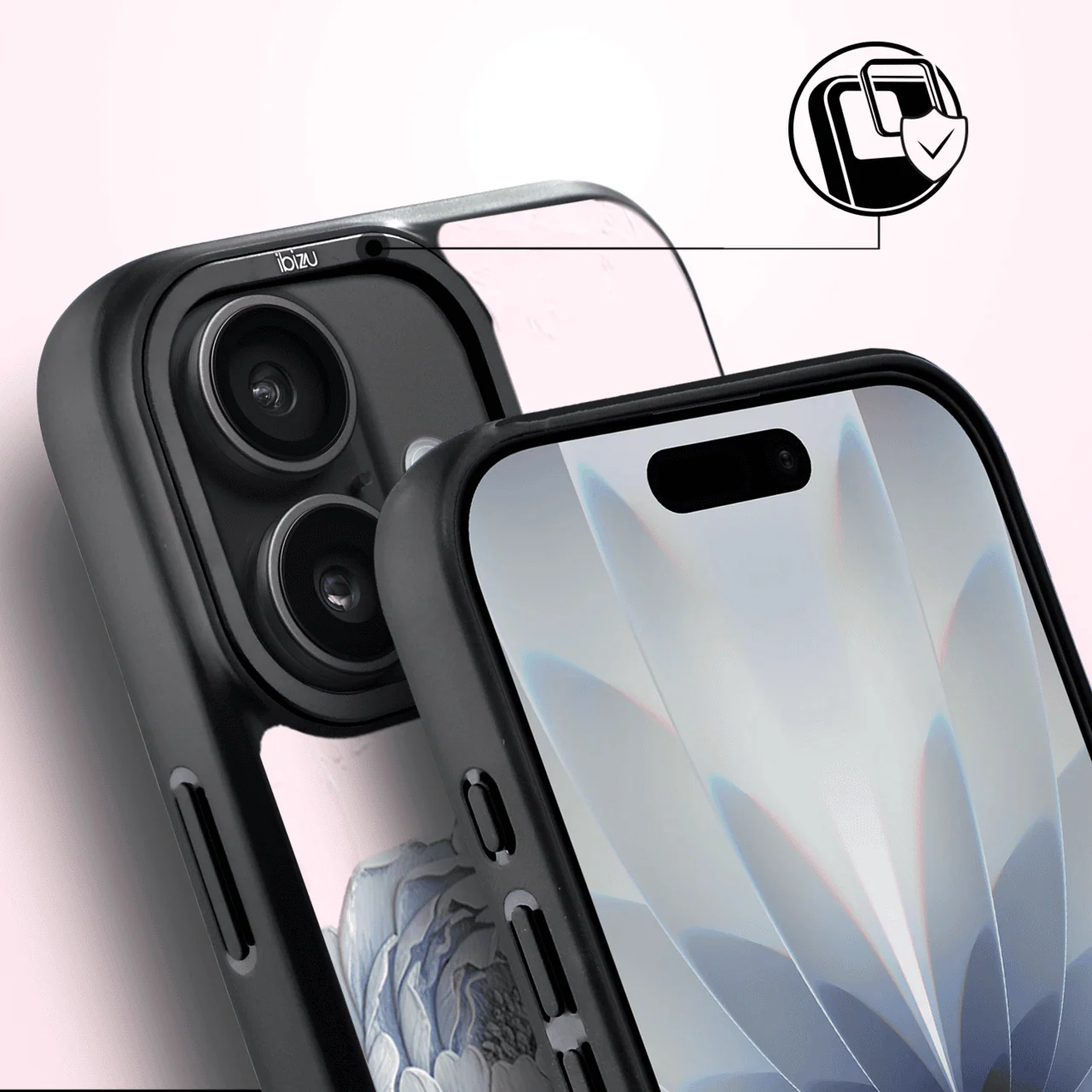 Etui do iPhone 17 IBIZU DropGuard Matt z MagSafe, Relief Garden, Piwoniowy róż (6)