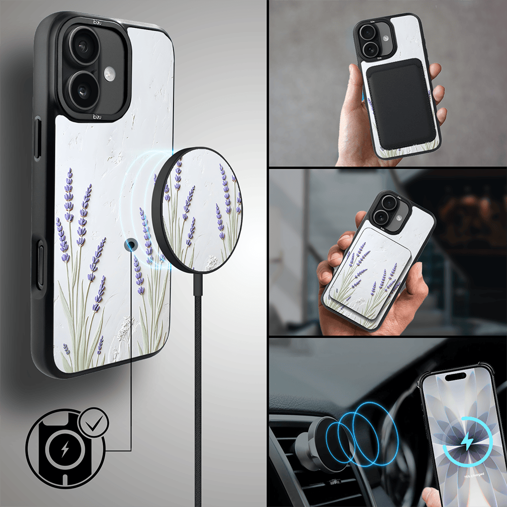 Etui do iPhone 17 IBIZU DropGuard Matt z MagSafe, Relief Garden, Prowansalska lawenda (4)