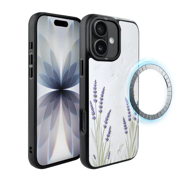 Etui do iPhone 17 IBIZU DropGuard Matt z MagSafe, Relief Garden, Prowansalska lawenda (6)