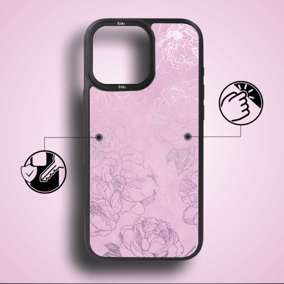 Etui do iPhone 17 IBIZU DropGuard Matt z MagSafe, Relief Garden, Różowe piwonie (1)