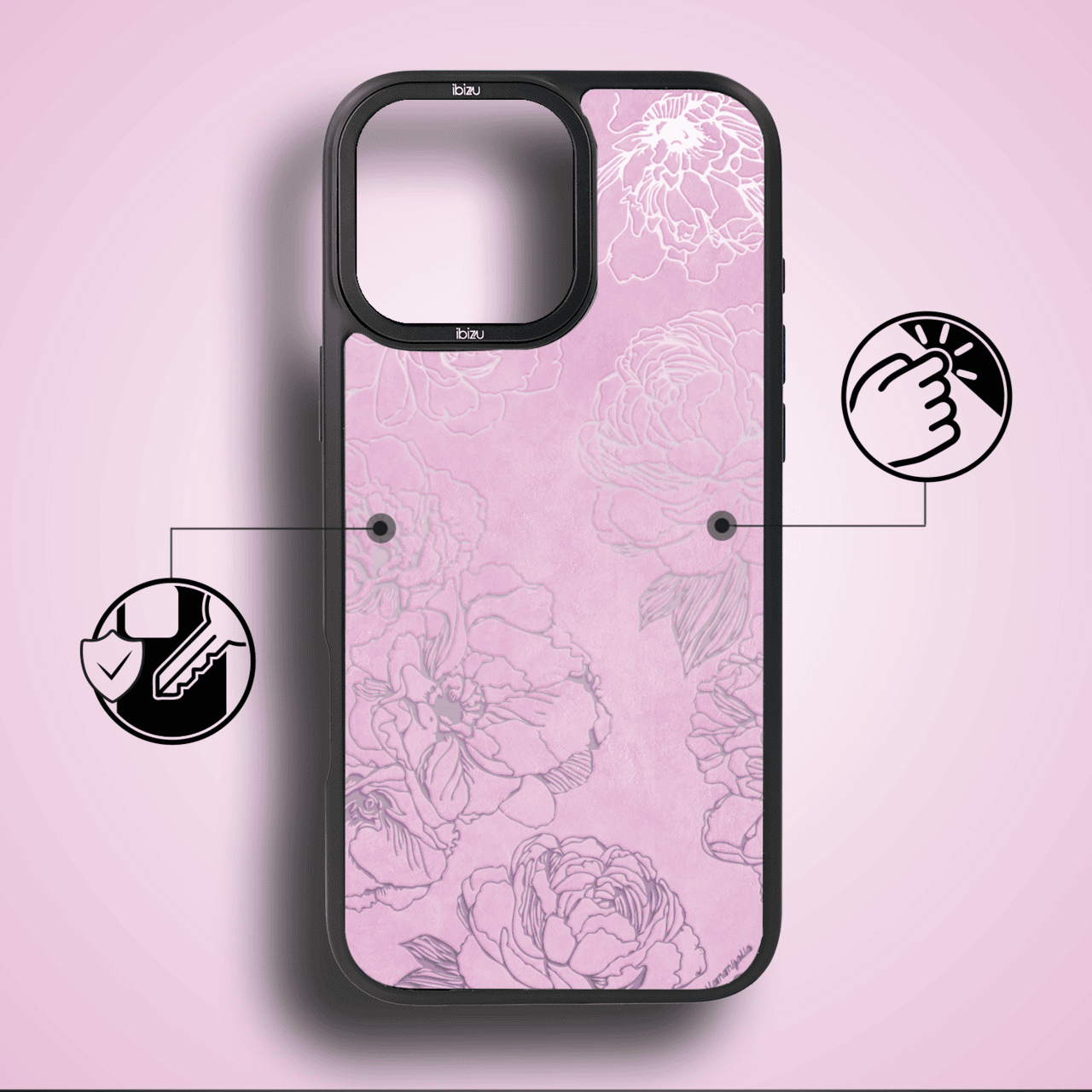 Etui do iPhone 17 IBIZU DropGuard Matt z MagSafe, Relief Garden, Różowe piwonie (1)