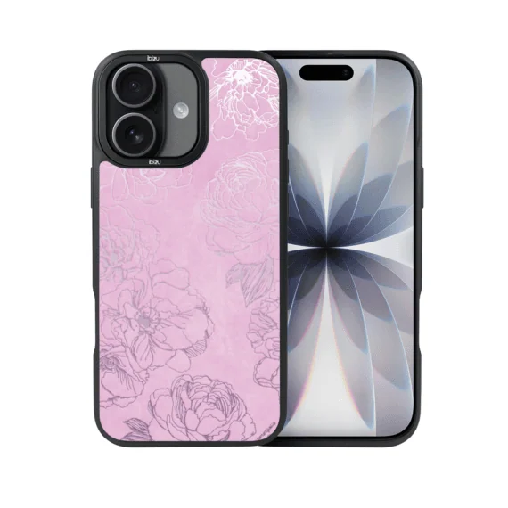 Etui do iPhone 17 IBIZU DropGuard Matt z MagSafe, Relief Garden, Różowe piwonie (3)