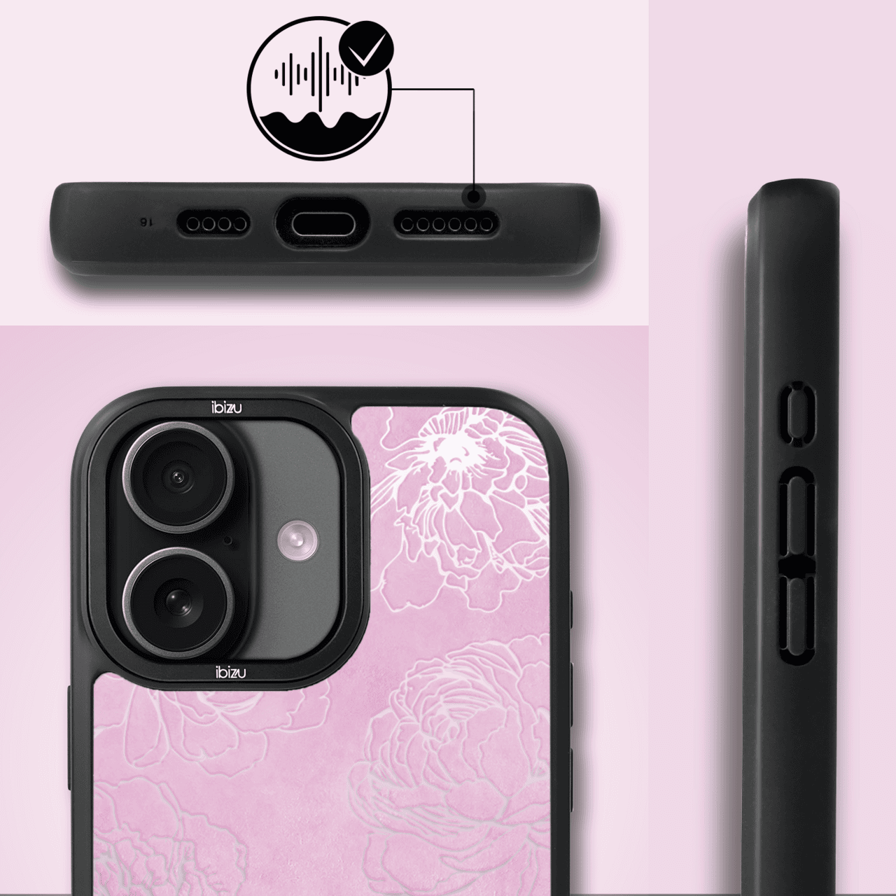 Etui do iPhone 17 IBIZU DropGuard Matt z MagSafe, Relief Garden, Różowe piwonie (5)