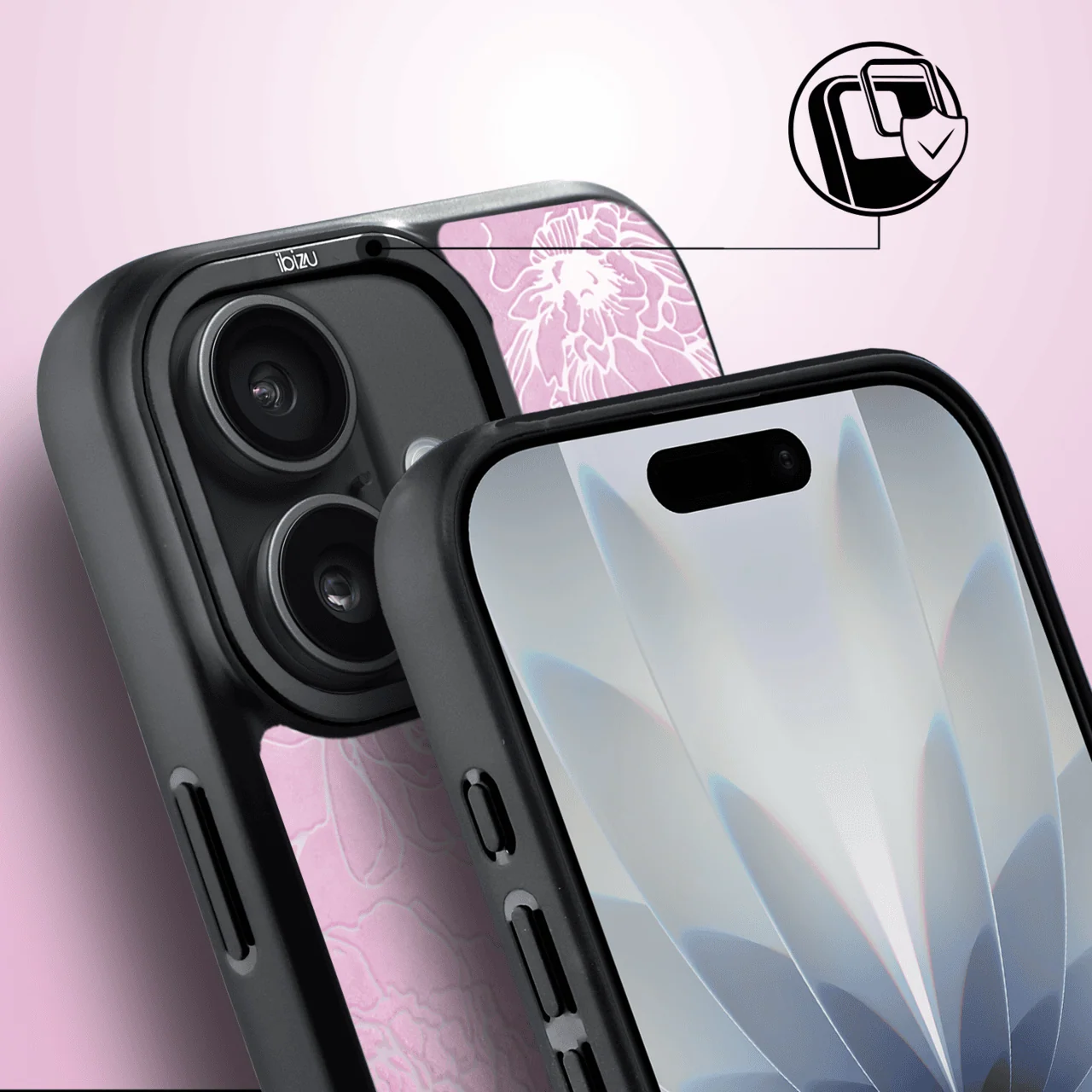 Etui do iPhone 17 IBIZU DropGuard Matt z MagSafe, Relief Garden, Różowe piwonie (6)