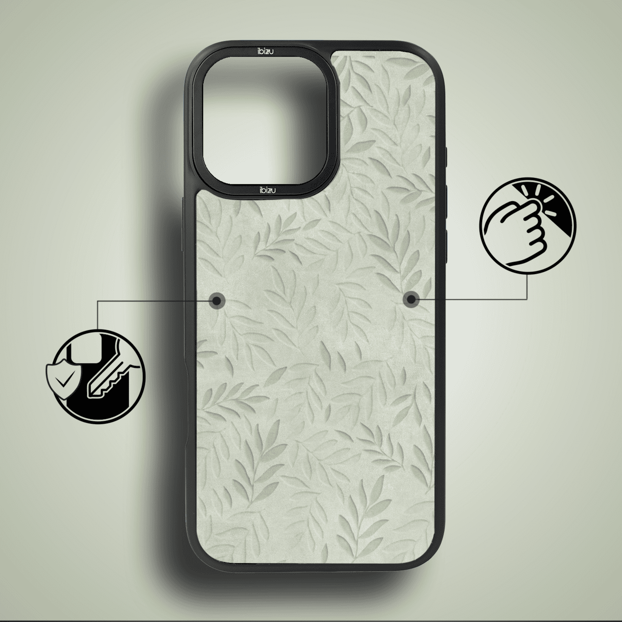 Etui do iPhone 17 IBIZU DropGuard Matt z MagSafe, Relief Garden, Ślad oliwki (4)