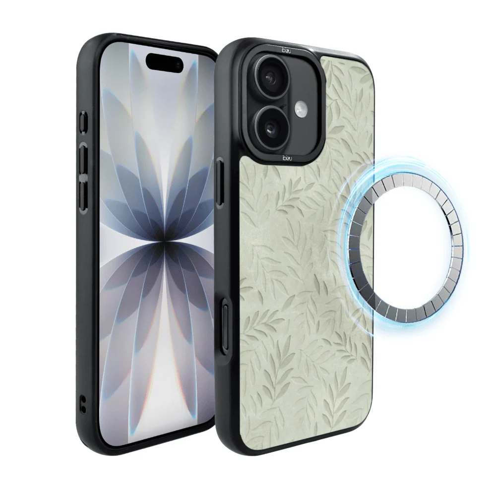 Etui do iPhone 17 IBIZU DropGuard Matt z MagSafe, Relief Garden, Ślad oliwki (5)