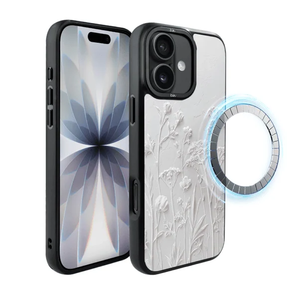 Etui do iPhone 17 IBIZU DropGuard Matt z MagSafe, Relief Garden, Suszone kwiaty polne (6)