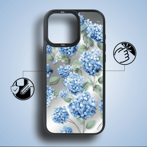 Etui do iPhone 17 IBIZU DropGuard Matt z MagSafe, Relief Garden, Szafirowa Hortensja (4)