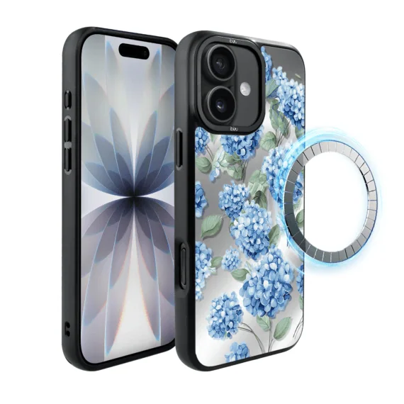 Etui do iPhone 17 IBIZU DropGuard Matt z MagSafe, Relief Garden, Szafirowa Hortensja (5)