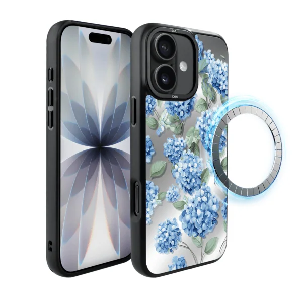 Etui do iPhone 17 IBIZU DropGuard Matt z MagSafe, Relief Garden, Szafirowa Hortensja (5)
