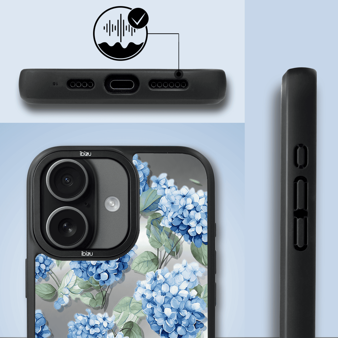 Etui do iPhone 17 IBIZU DropGuard Matt z MagSafe, Relief Garden, Szafirowa Hortensja (8)