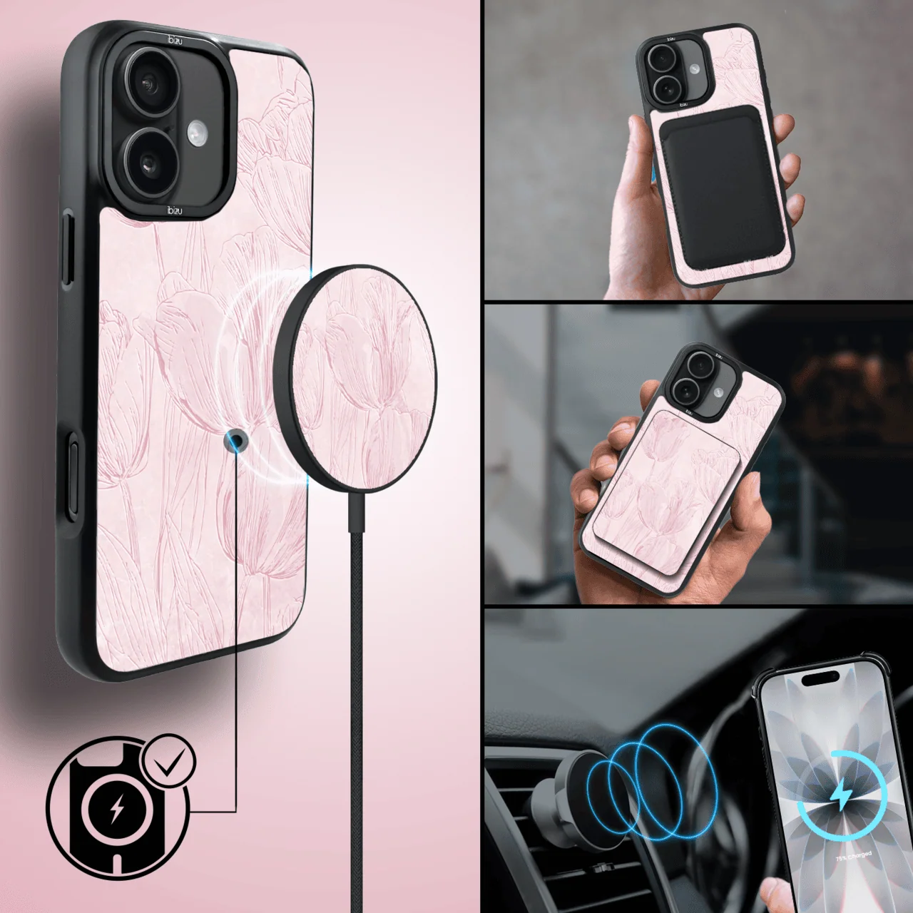 Etui do iPhone 17 IBIZU DropGuard Matt z MagSafe, Relief Garden, Tulipanowy fresk5