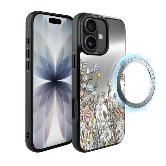Etui do iPhone 17 IBIZU DropGuard Matt z MagSafe, Relief Garden, Wiosenna łąka (4)