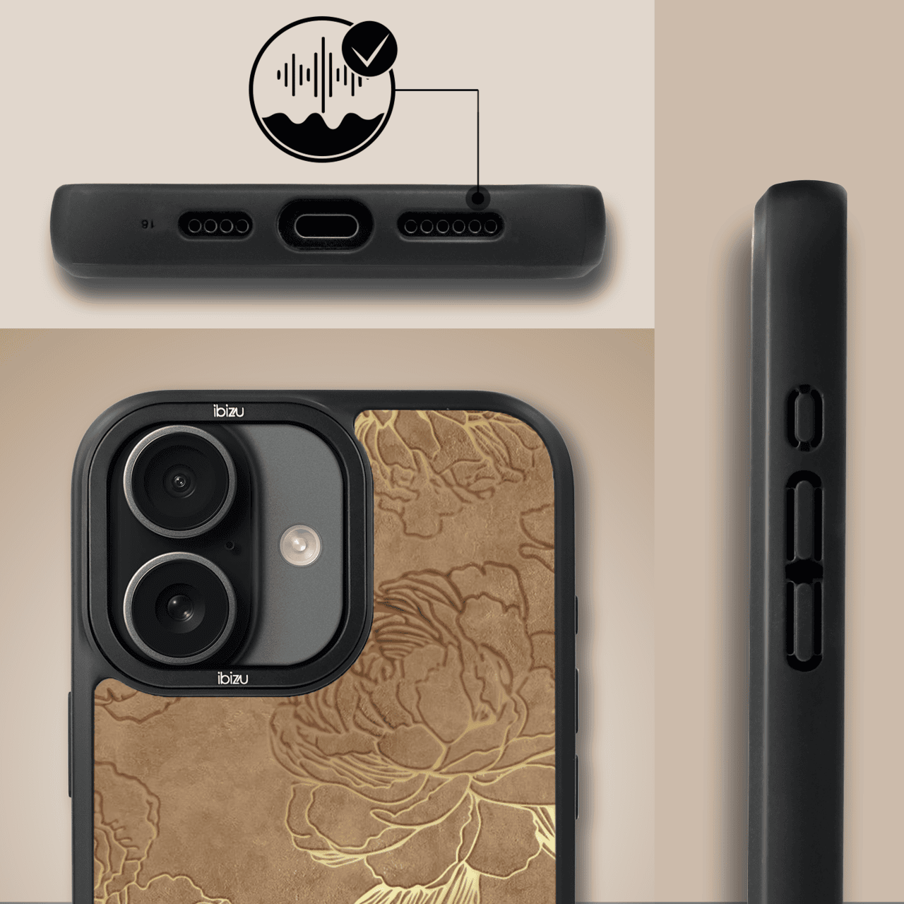 Etui do iPhone 17 IBIZU DropGuard Matt z MagSafe, Relief Garden, Złote piwonie (1)