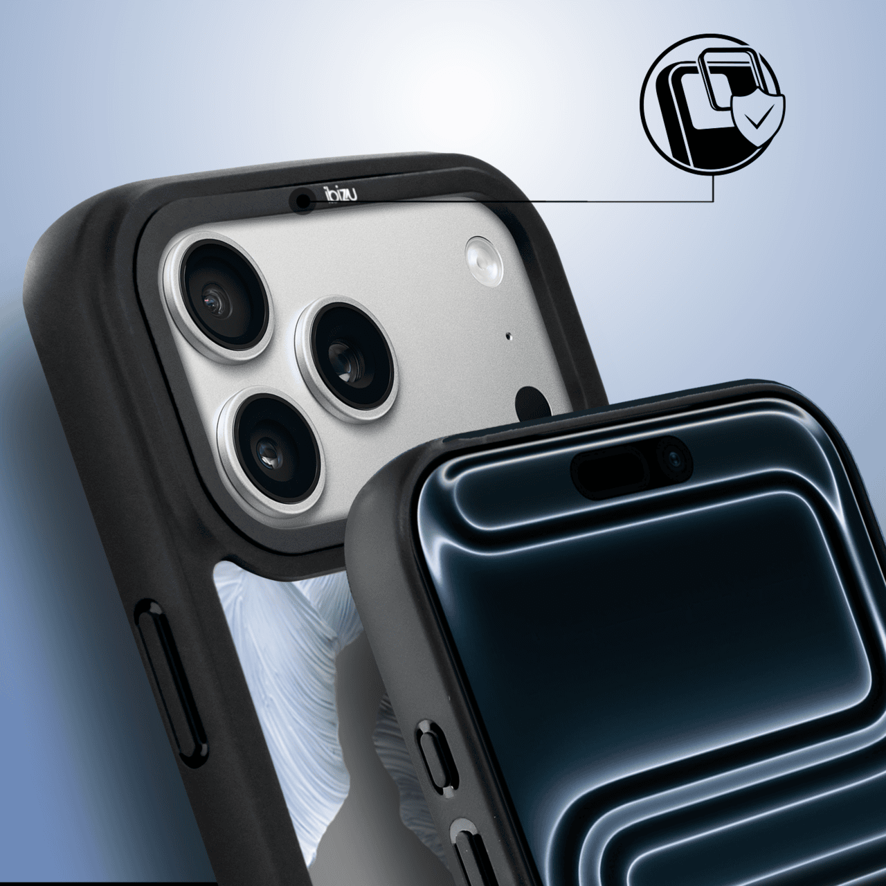 Etui do iPhone 17 Pro IBIZU DropGuard Matt z MagSafe, Relief Garden, Błękitny Irys (2)