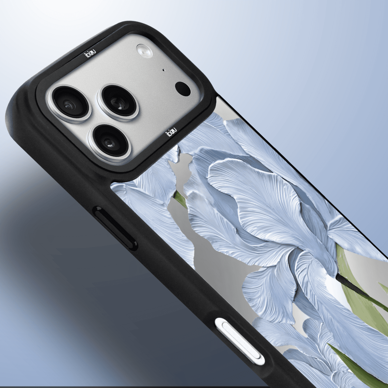 Etui do iPhone 17 Pro IBIZU DropGuard Matt z MagSafe, Relief Garden, Błękitny Irys (3)
