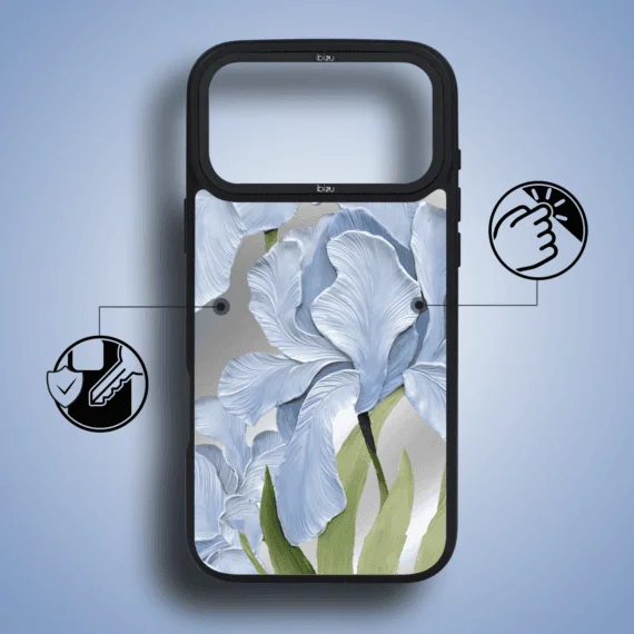 Etui do iPhone 17 Pro IBIZU DropGuard Matt z MagSafe, Relief Garden, Błękitny Irys (5)