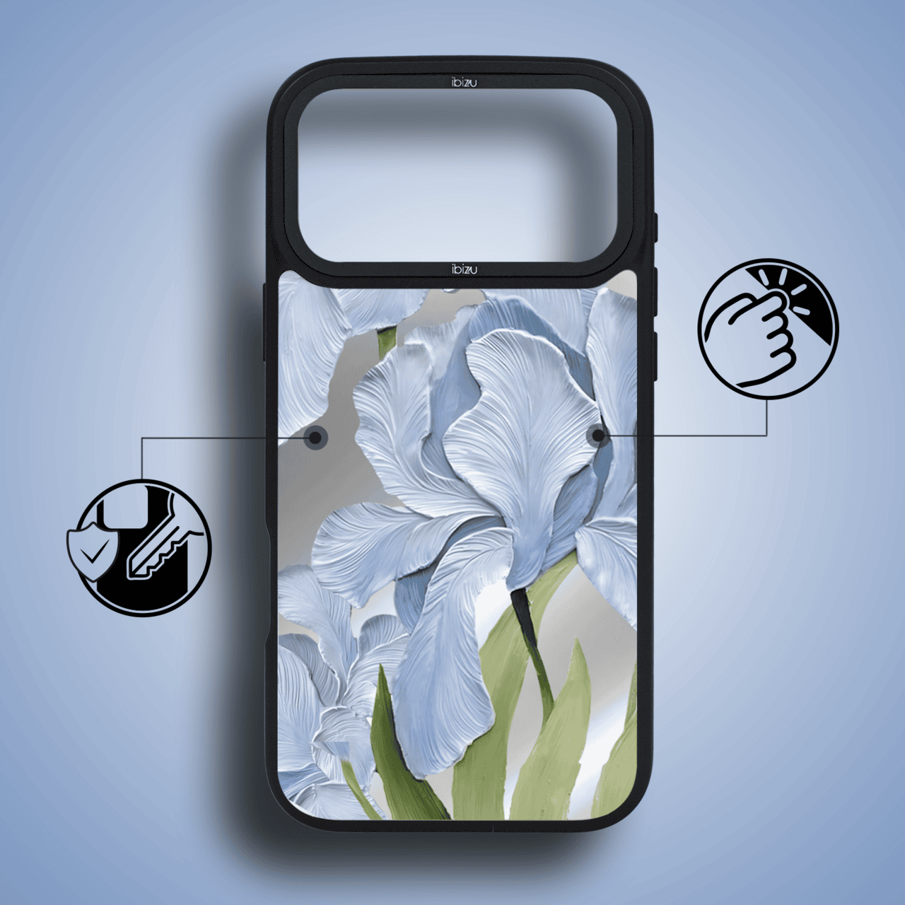 Etui do iPhone 17 Pro IBIZU DropGuard Matt z MagSafe, Relief Garden, Błękitny Irys (5)