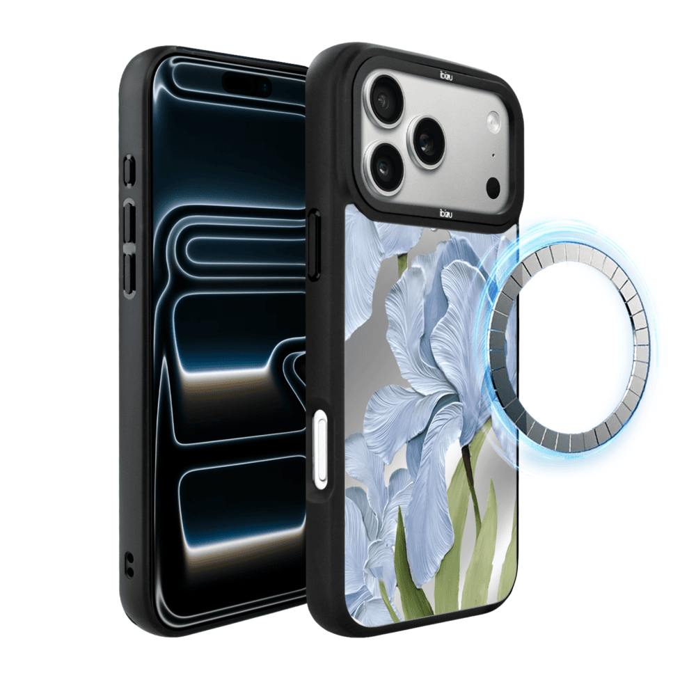 Etui do iPhone 17 Pro IBIZU DropGuard Matt z MagSafe, Relief Garden, Błękitny Irys (6)