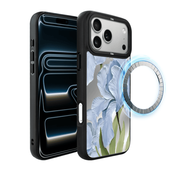 Etui do iPhone 17 Pro IBIZU DropGuard Matt z MagSafe, Relief Garden, Błękitny Irys (6)