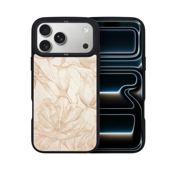 Etui do iPhone 17 Pro IBIZU DropGuard Matt z MagSafe, Relief Garden, Botaniczny biskwit (2)