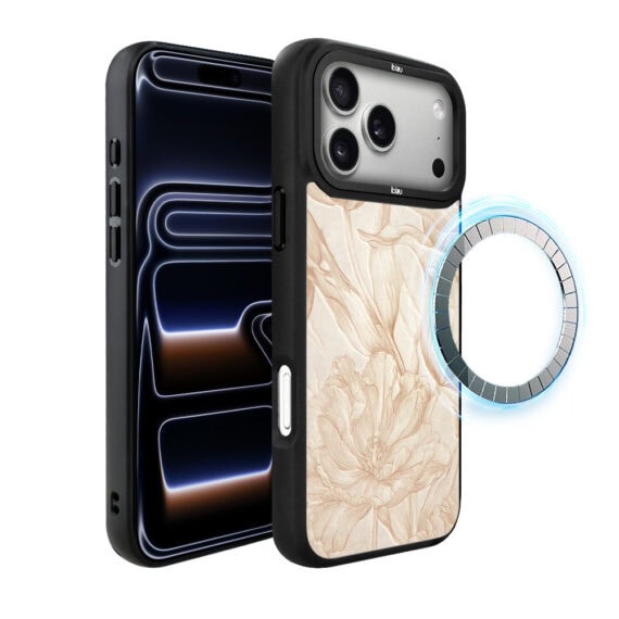 Etui do iPhone 17 Pro IBIZU DropGuard Matt z MagSafe, Relief Garden, Botaniczny biskwit (3)