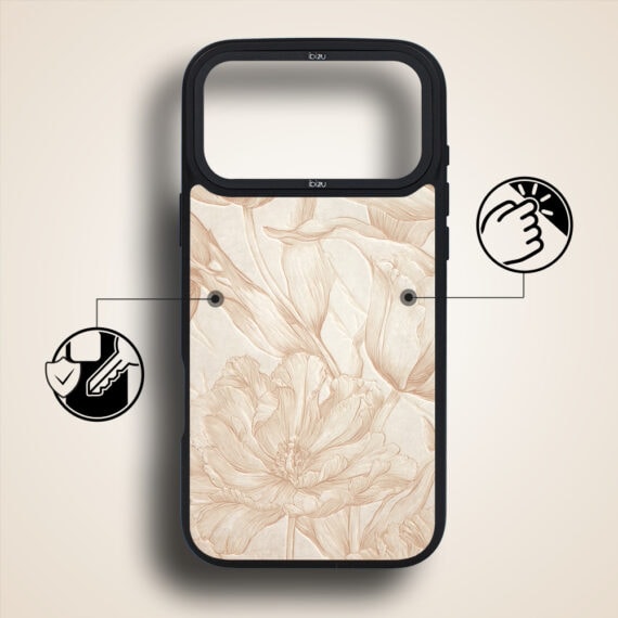 Etui do iPhone 17 Pro IBIZU DropGuard Matt z MagSafe, Relief Garden, Botaniczny biskwit (4)