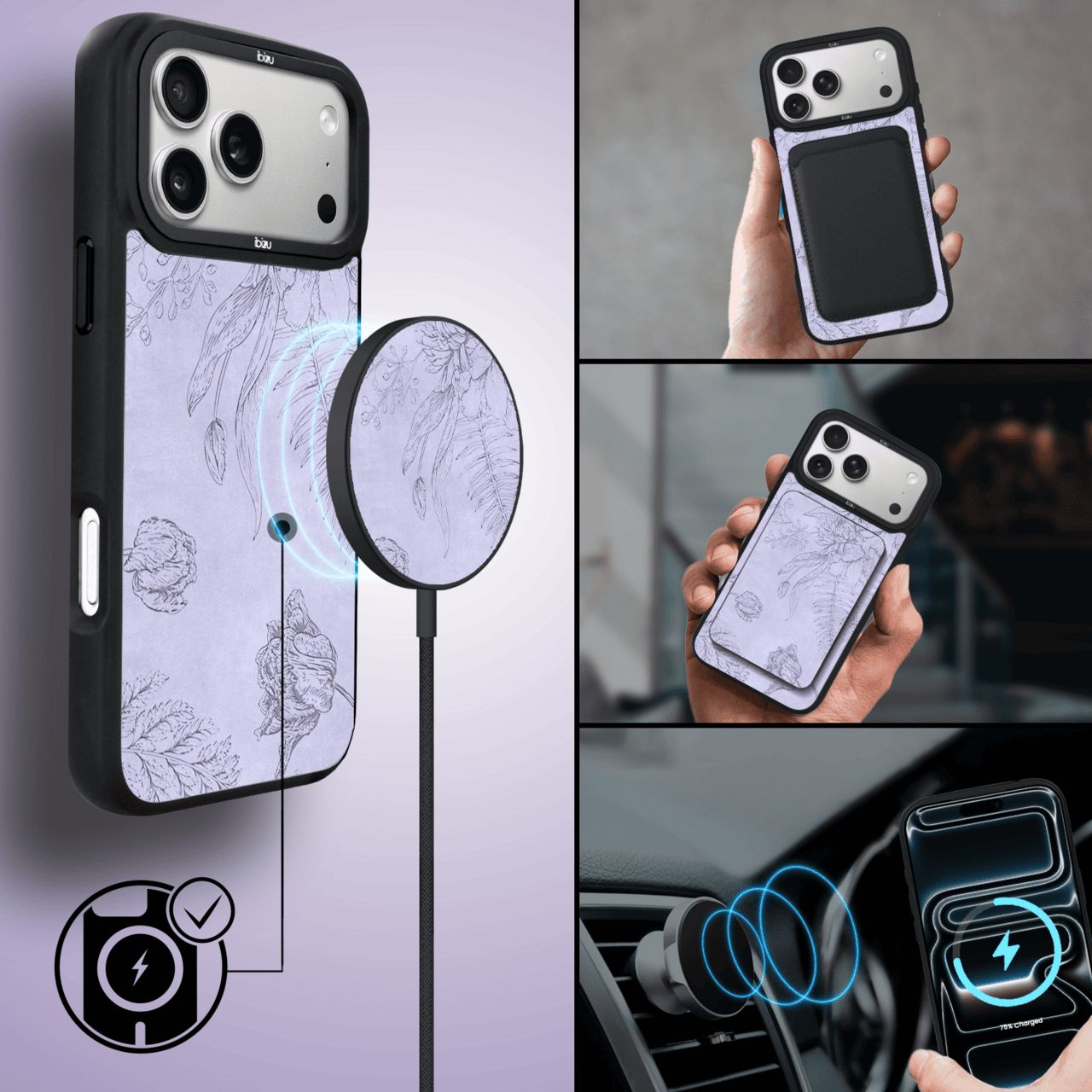 Etui do iPhone 17 Pro IBIZU DropGuard Matt z MagSafe, Relief Garden, Kwiatowa płaskorzeźba, (4)