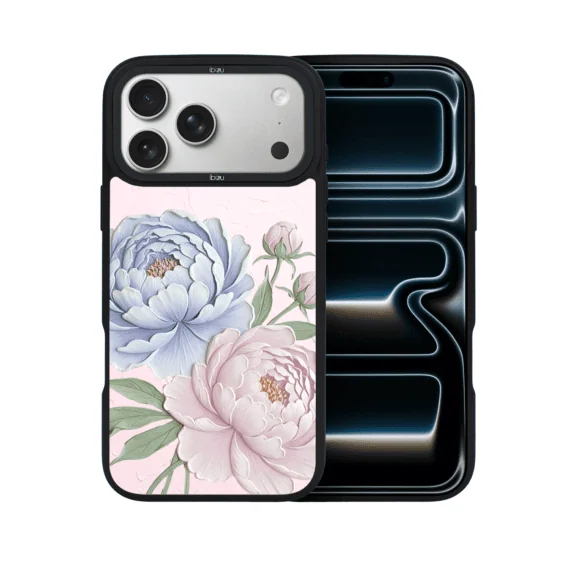 Etui do iPhone 17 Pro IBIZU DropGuard Matt z MagSafe, Relief Garden, Piwoniowy róż (3)