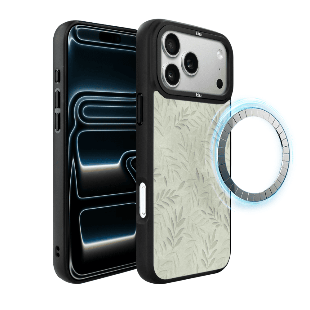 Etui do iPhone 17 Pro IBIZU DropGuard Matt z MagSafe, Relief Garden, Ślad oliwki (5)
