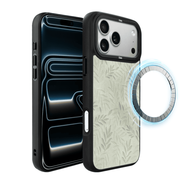 Etui do iPhone 17 Pro IBIZU DropGuard Matt z MagSafe, Relief Garden, Ślad oliwki (5)