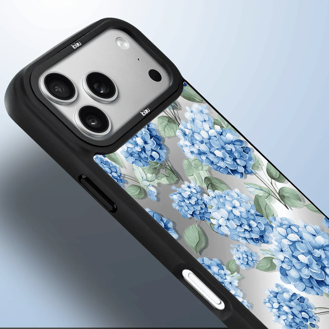 Etui do iPhone 17 Pro IBIZU DropGuard Matt z MagSafe, Relief Garden, Szafirowa Hortensja (2)