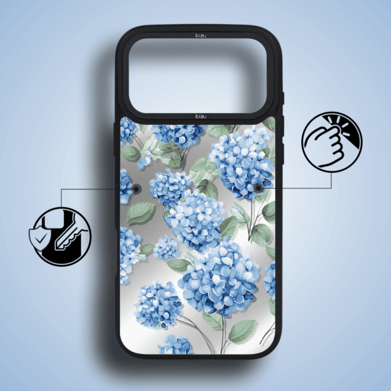 Etui do iPhone 17 Pro IBIZU DropGuard Matt z MagSafe, Relief Garden, Szafirowa Hortensja (4)