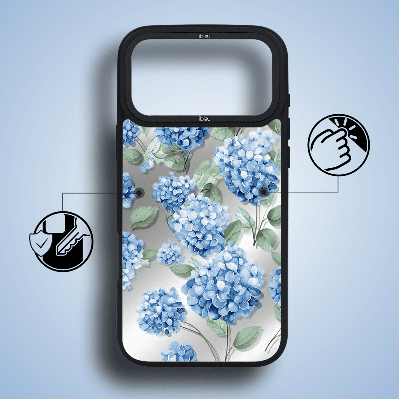 Etui do iPhone 17 Pro IBIZU DropGuard Matt z MagSafe, Relief Garden, Szafirowa Hortensja (4)