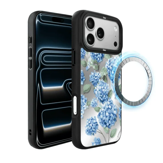Etui do iPhone 17 Pro IBIZU DropGuard Matt z MagSafe, Relief Garden, Szafirowa Hortensja (5)