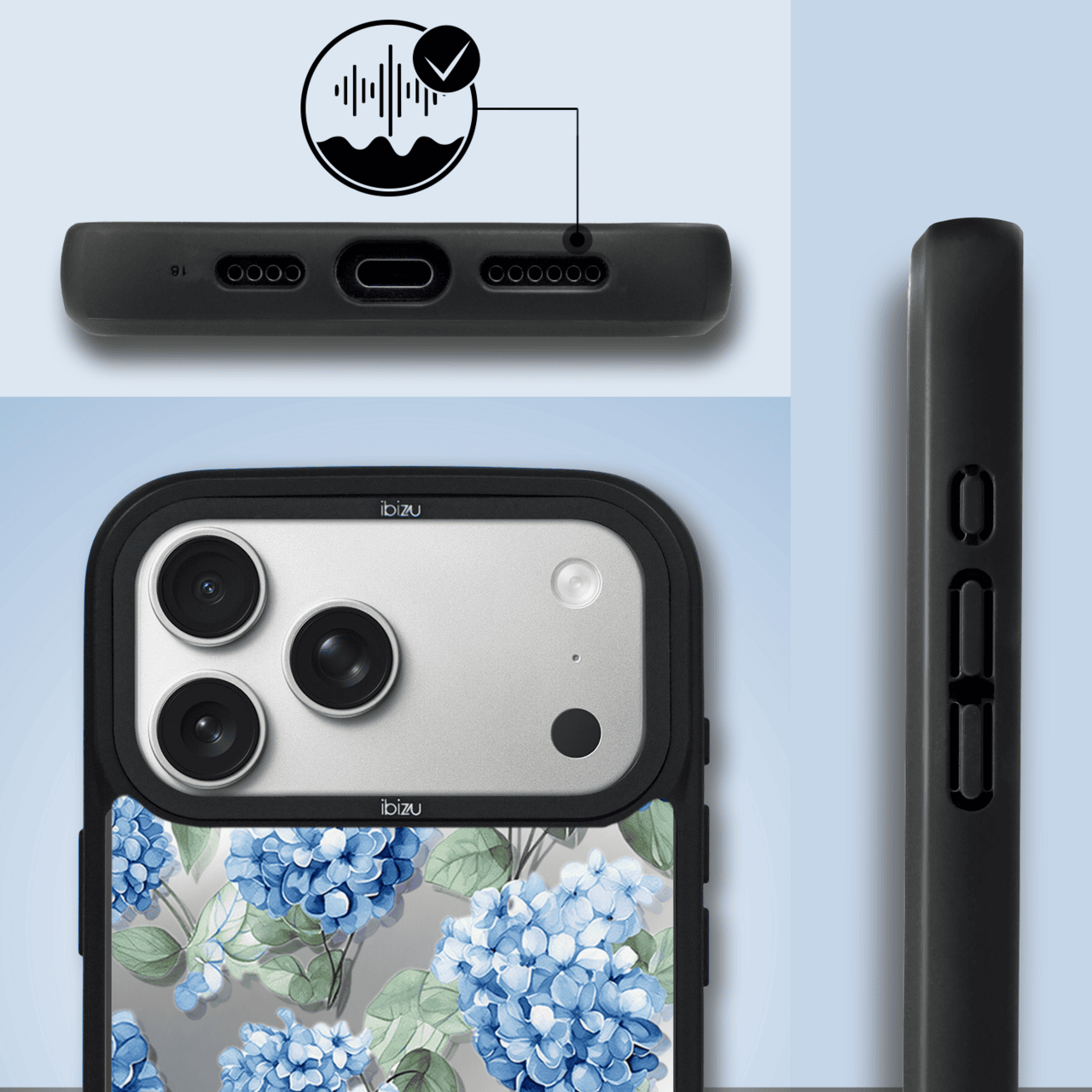 Etui do iPhone 17 Pro IBIZU DropGuard Matt z MagSafe, Relief Garden, Szafirowa Hortensja (8)