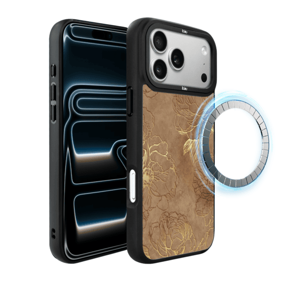 Etui do iPhone 17 Pro IBIZU DropGuard Matt z MagSafe, Relief Garden, Złote piwonie (6)