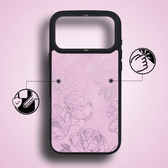 Etui do iPhone 17 Pro Max IBIZU DropGuard Matt z MagSafe, Relief Garden, Różowe piwonie (1)