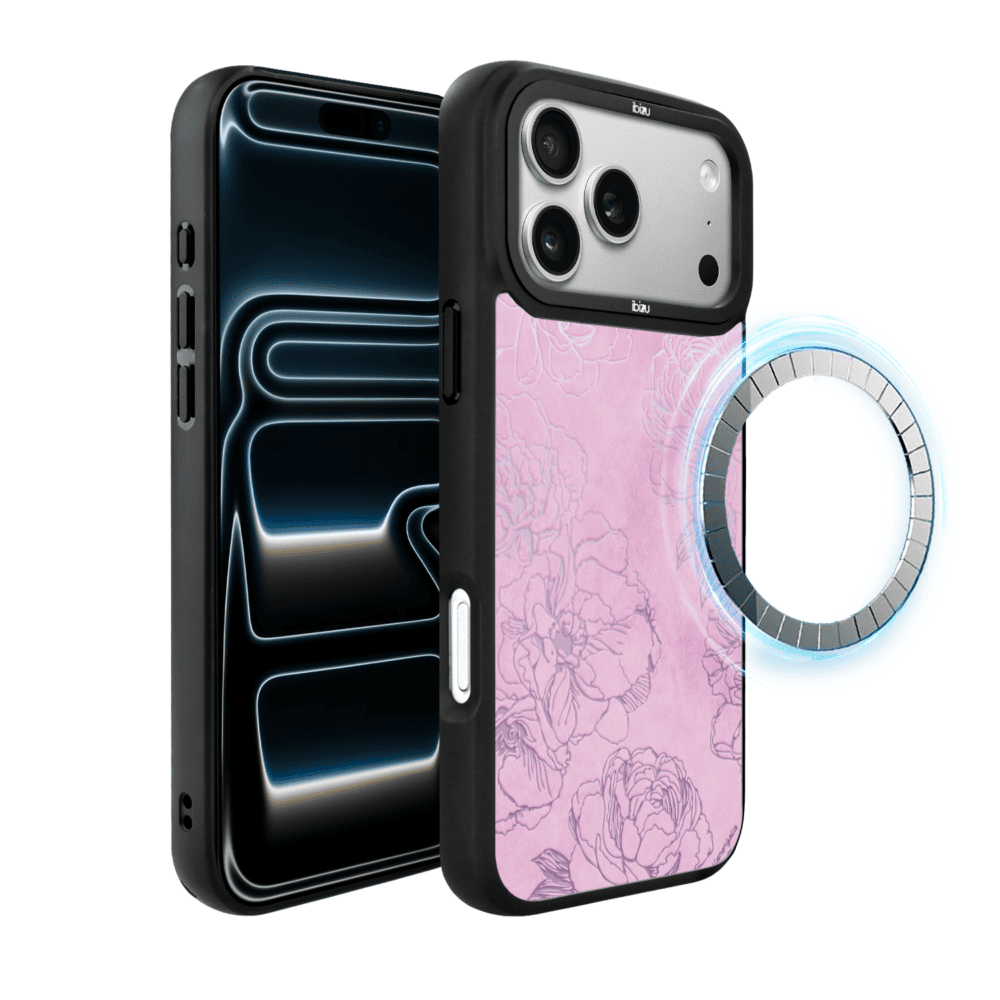 Etui do iPhone 17 Pro Max IBIZU DropGuard Matt z MagSafe, Relief Garden, Różowe piwonie (2)