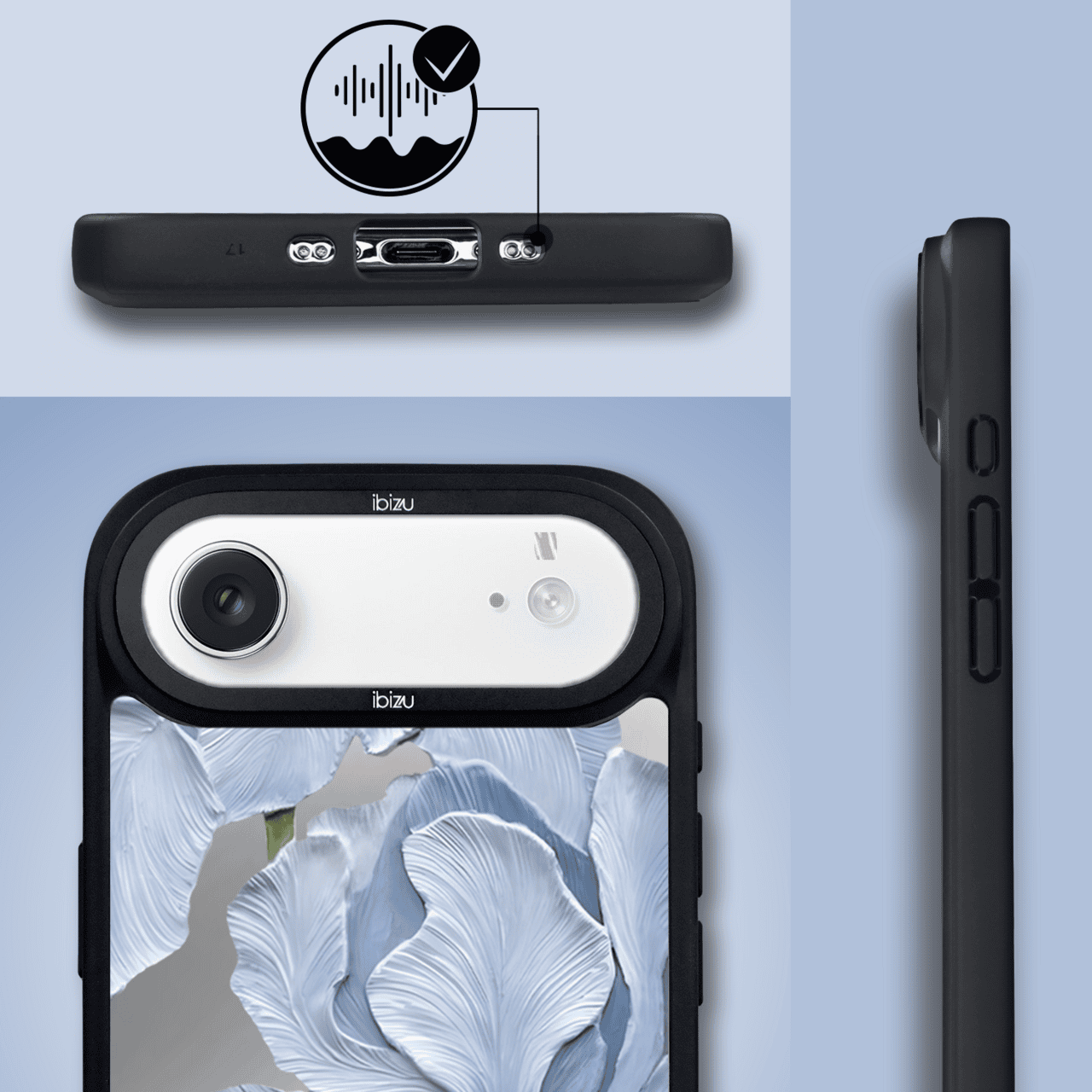 Etui do iPhone AIR IBIZU DropGuard Matt z MagSafe, Relief Garden, Błękitny Irys (1)