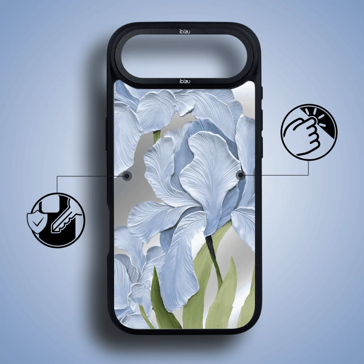 Etui do iPhone AIR IBIZU DropGuard Matt z MagSafe, Relief Garden, Błękitny Irys (5)