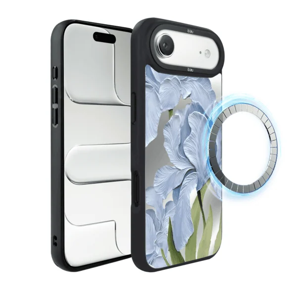 Etui do iPhone AIR IBIZU DropGuard Matt z MagSafe, Relief Garden, Błękitny Irys (6)
