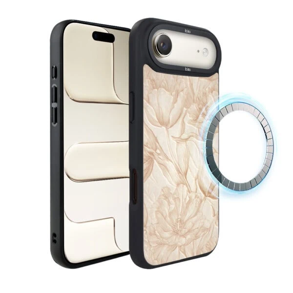 Etui do iPhone Air IBIZU DropGuard Matt z MagSafe, Relief Garden, Botaniczny biskwit (3)