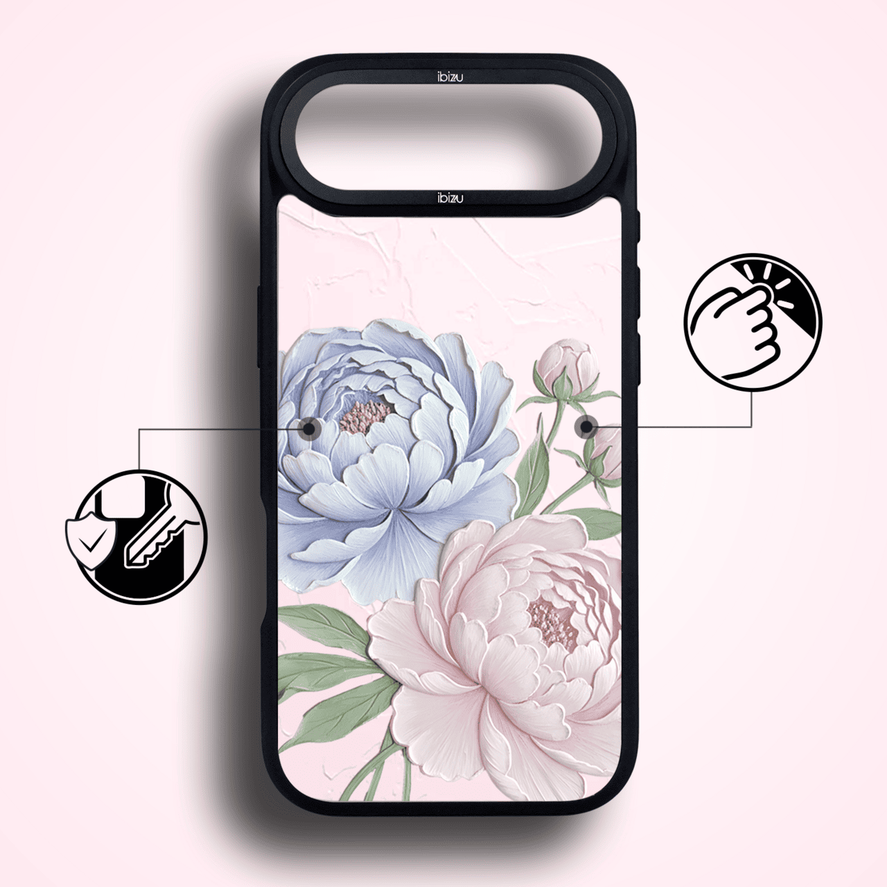 Etui do iPhone Air IBIZU DropGuard Matt z MagSafe, Relief Garden, Piwoniowy róż (1)