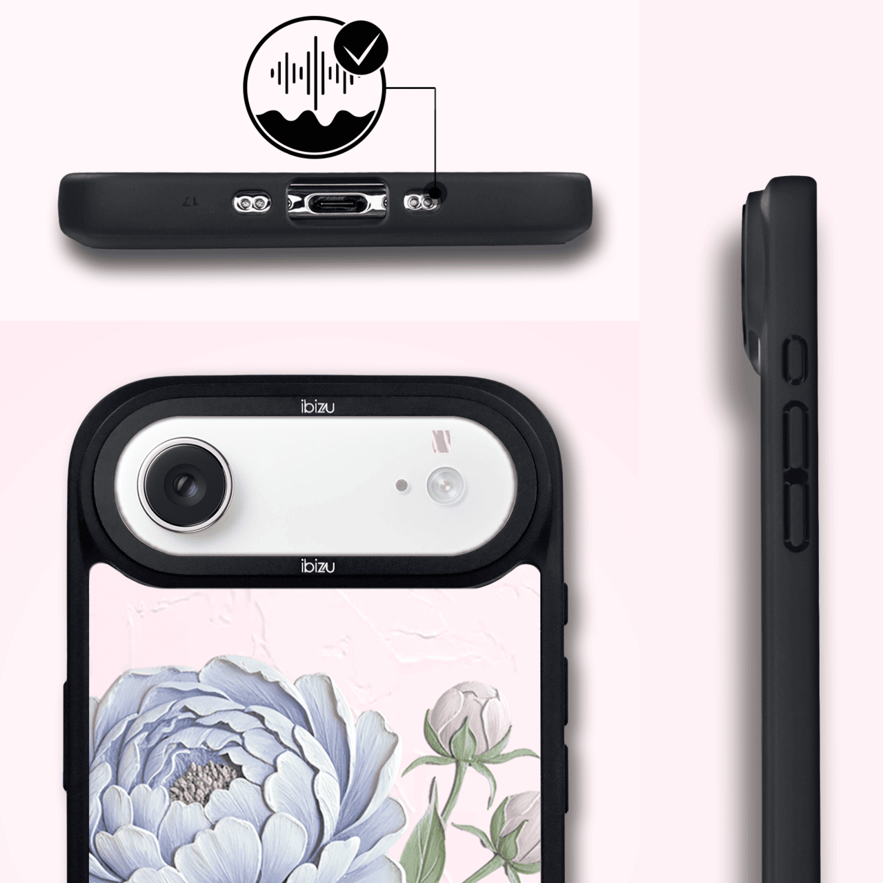 Etui do iPhone Air IBIZU DropGuard Matt z MagSafe, Relief Garden, Piwoniowy róż (5)