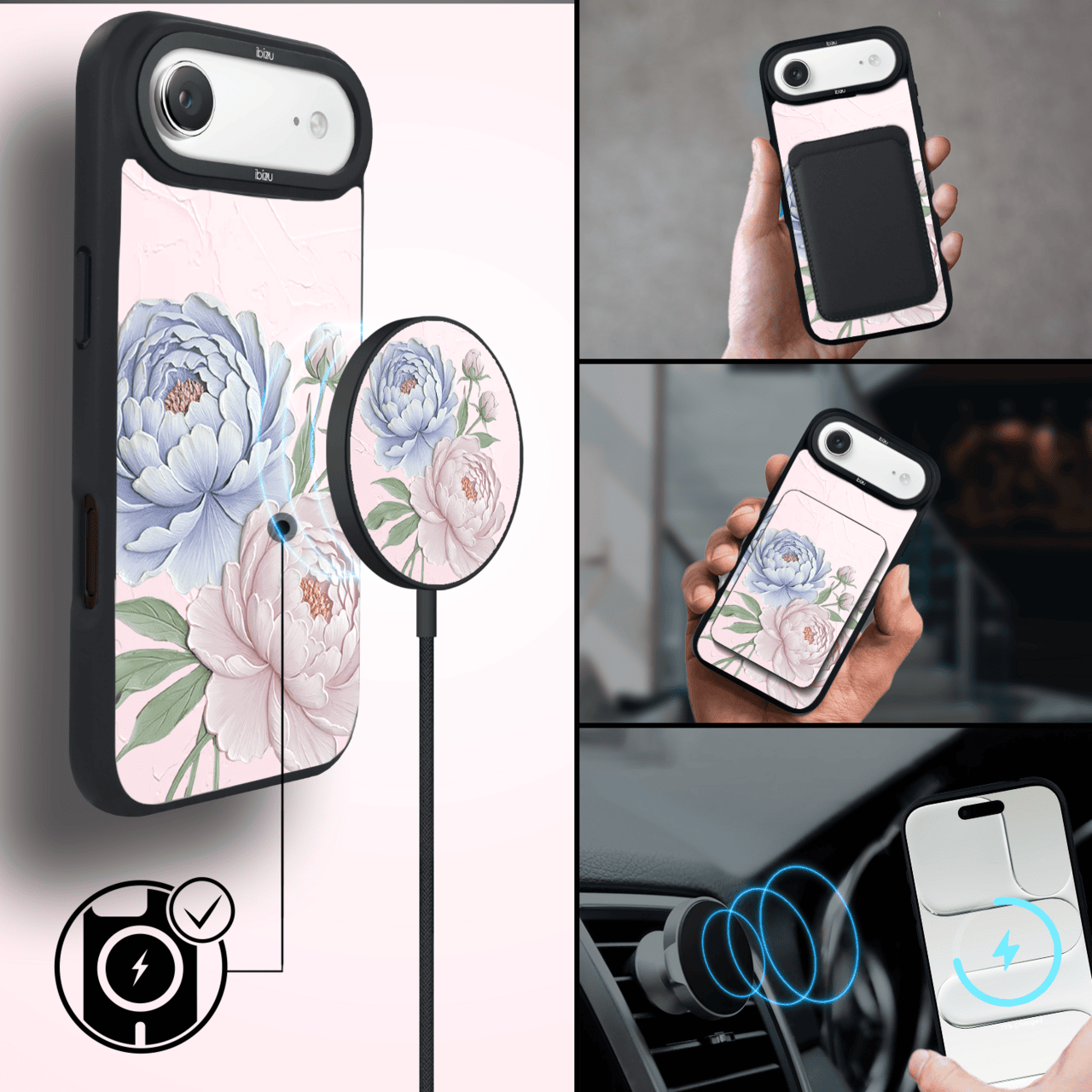 Etui do iPhone Air IBIZU DropGuard Matt z MagSafe, Relief Garden, Piwoniowy róż (8)