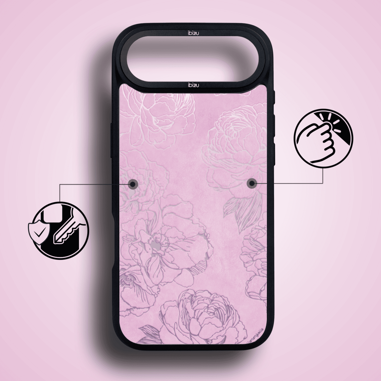 Etui do iPhone Air IBIZU DropGuard Matt z MagSafe, Relief Garden, Różowe piwonie (1)
