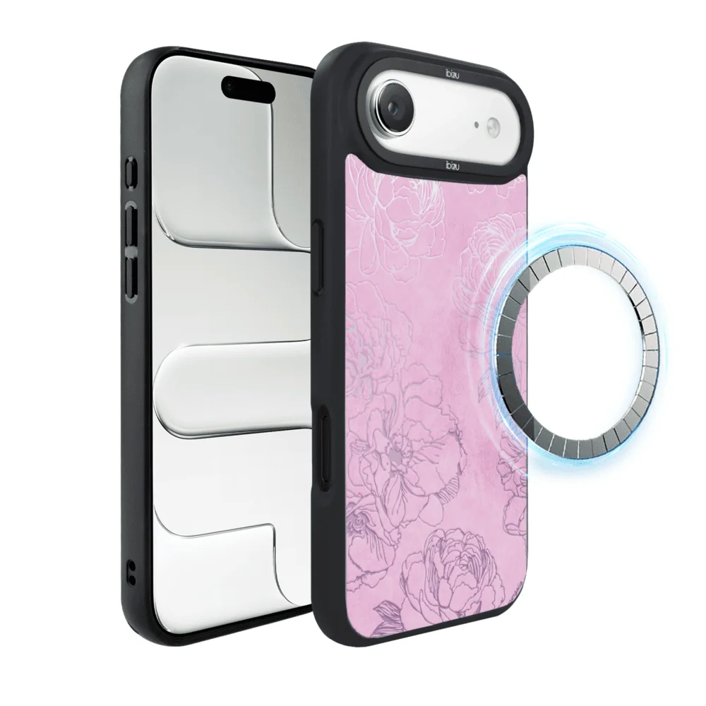 Etui do iPhone Air IBIZU DropGuard Matt z MagSafe, Relief Garden, Różowe piwonie (2)