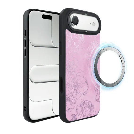 Etui do iPhone Air IBIZU DropGuard Matt z MagSafe, Relief Garden, Różowe piwonie (2)