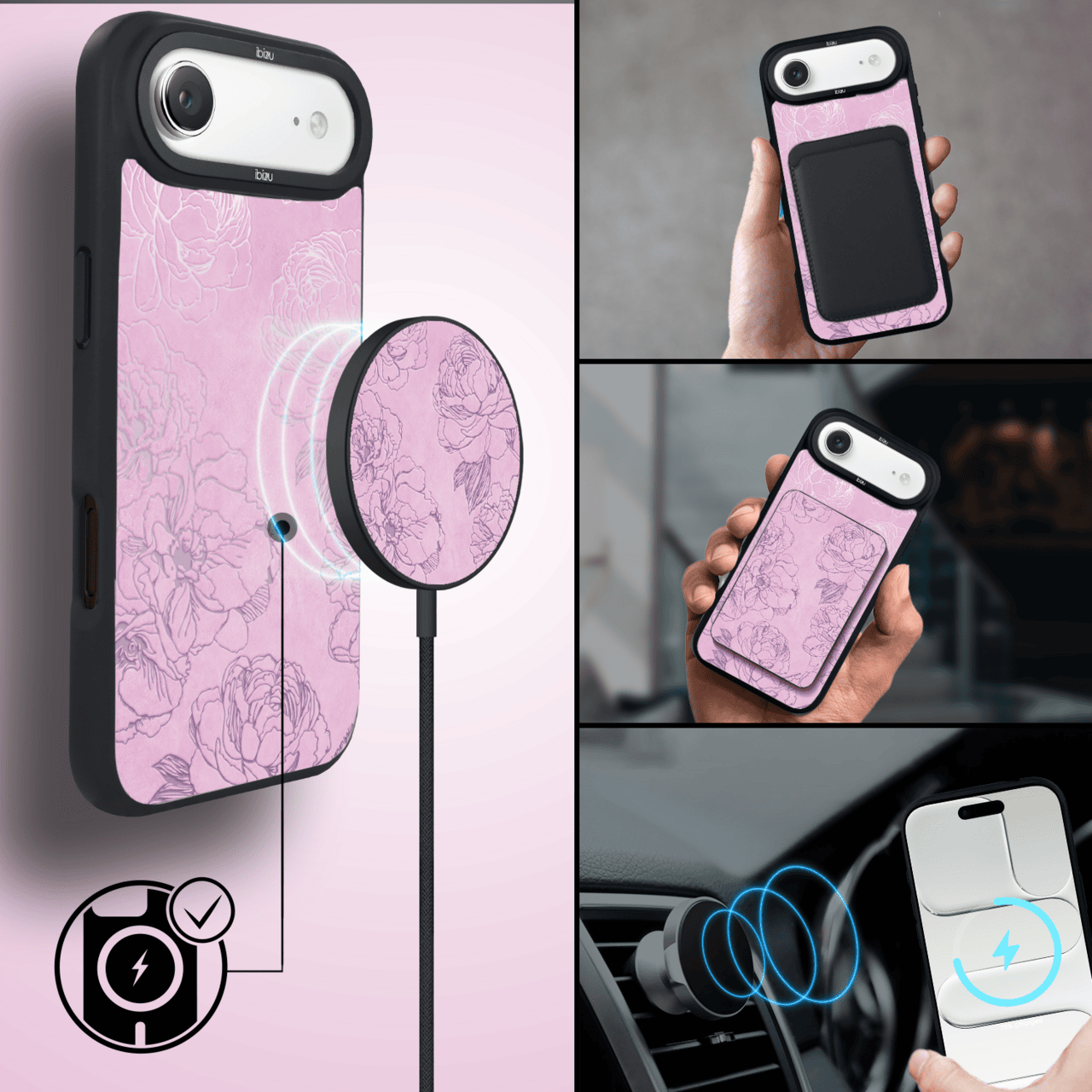 Etui do iPhone Air IBIZU DropGuard Matt z MagSafe, Relief Garden, Różowe piwonie (8)